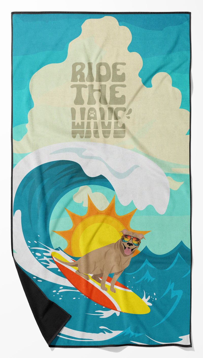 Surfer Dog Tan Pit Bull Terrier Beach Towel – Premium Towel Large, Colorful, and Ultra-Soft for Pool or Beach