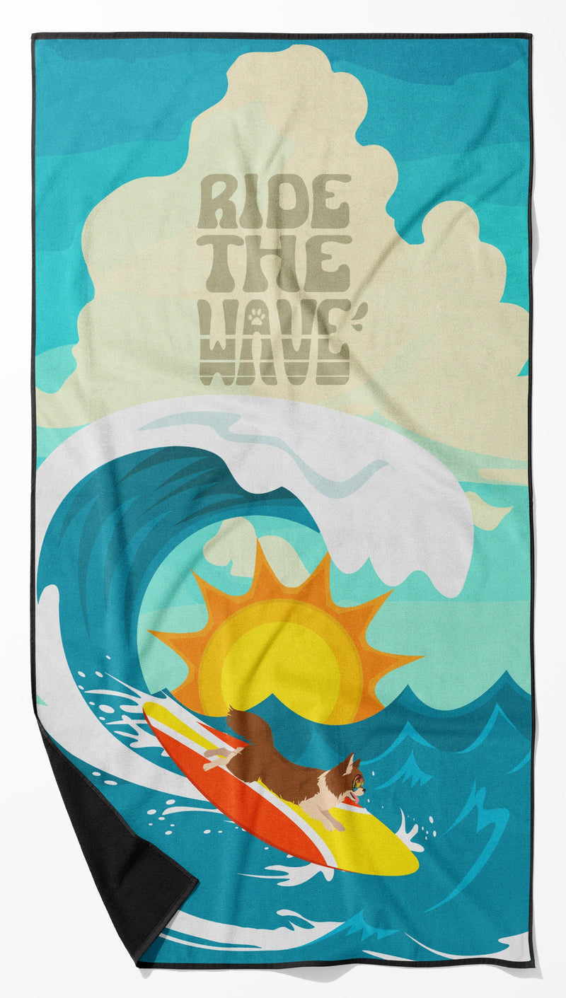 Surfer Dog Longhair Brown White Chihuahua Premium Beach Towel