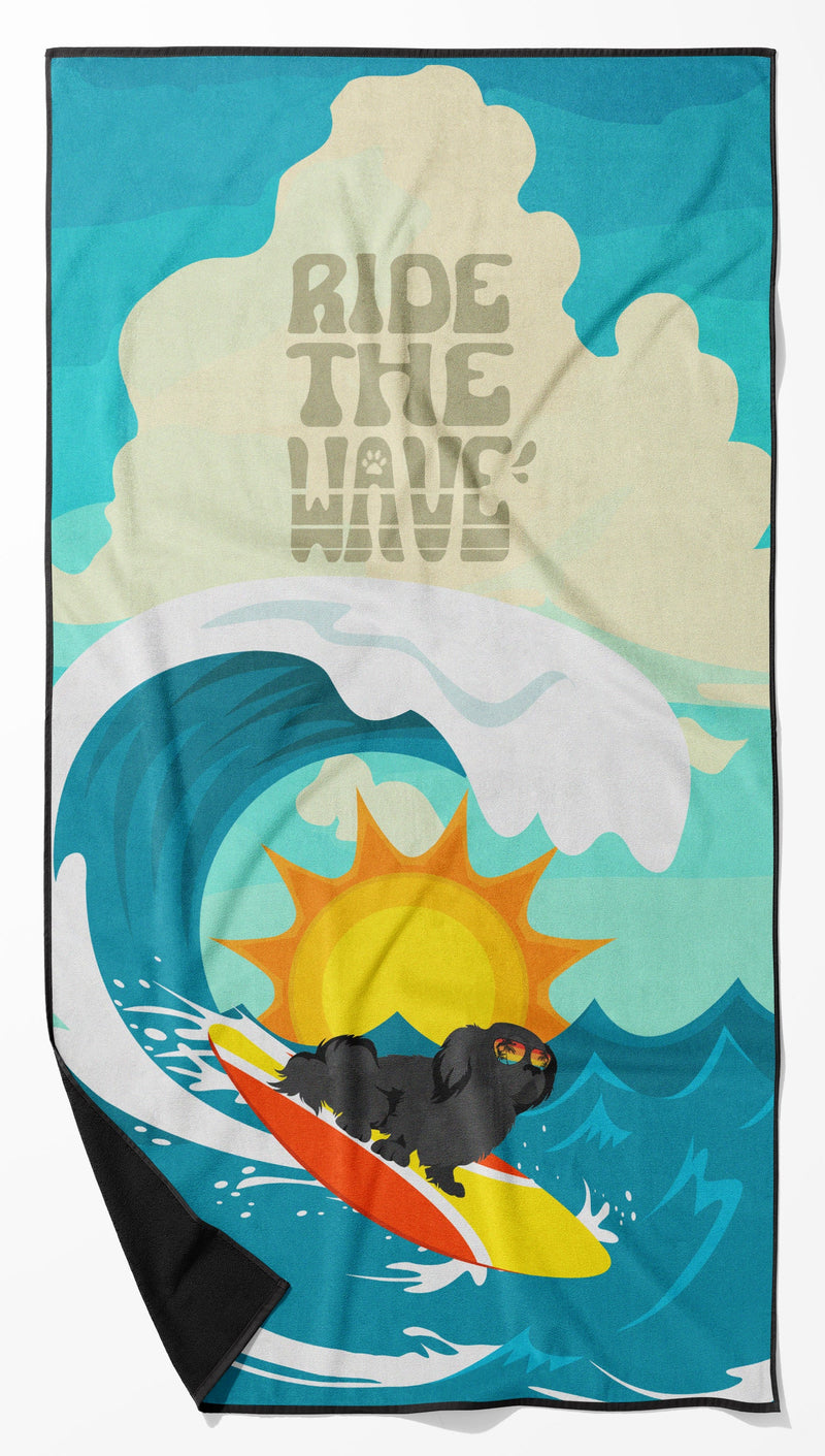 Surfer Dog Black Pekingese Beach Towel – Premium Towel Large, Colorful, and Ultra-Soft for Pool or Beach