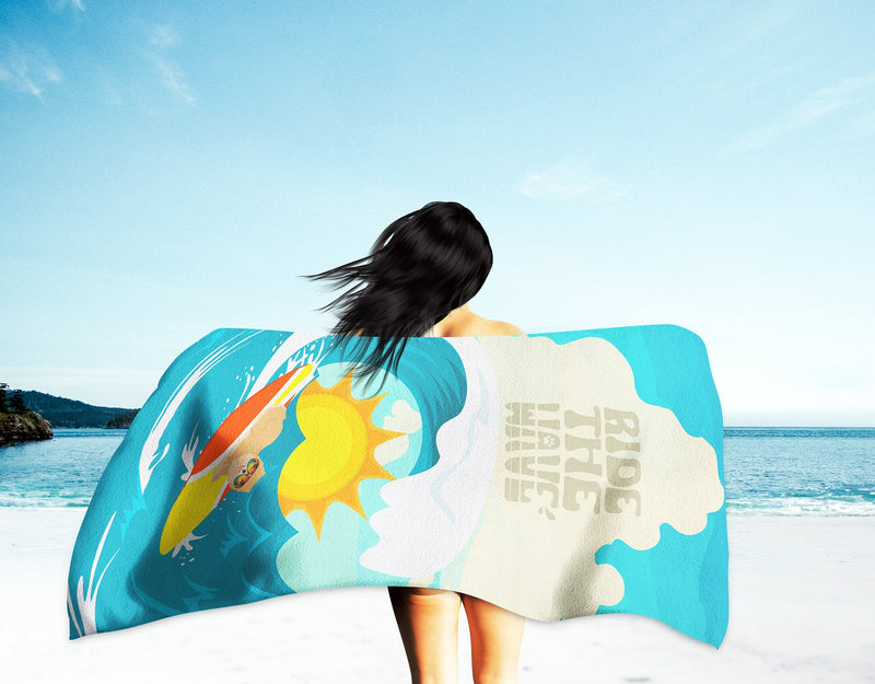 Surfer Dog Orange Pomeranian Beach Towel – Premium Towel Large, Colorful, and Ultra-Soft for Pool or Beach