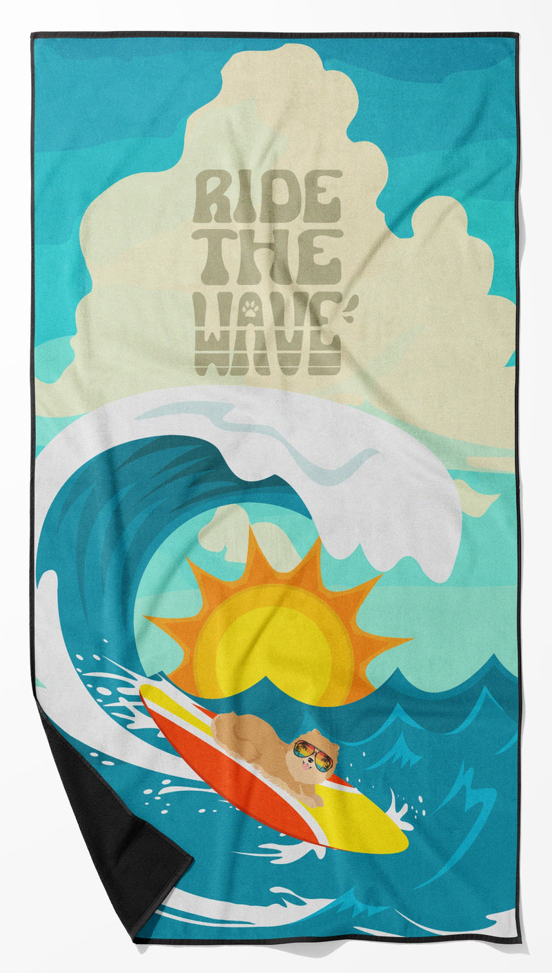 Surfer Dog Orange Pomeranian Beach Towel – Premium Towel Large, Colorful, and Ultra-Soft for Pool or Beach