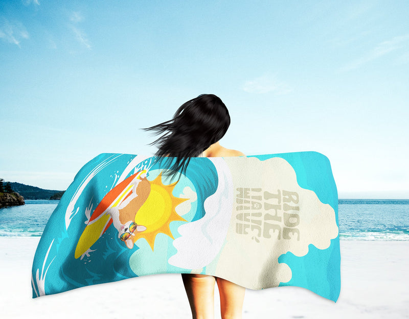 Surfer Dog Red Cardigan Corgi Beach Towel – Premium Towel Large, Colorful, and Ultra-Soft for Pool or Beach