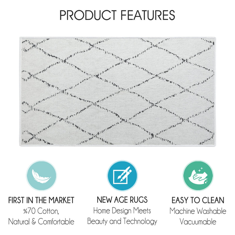 Moroccan Trellis Design Multipurpose Floor Mat | 24"x44" | Ivory