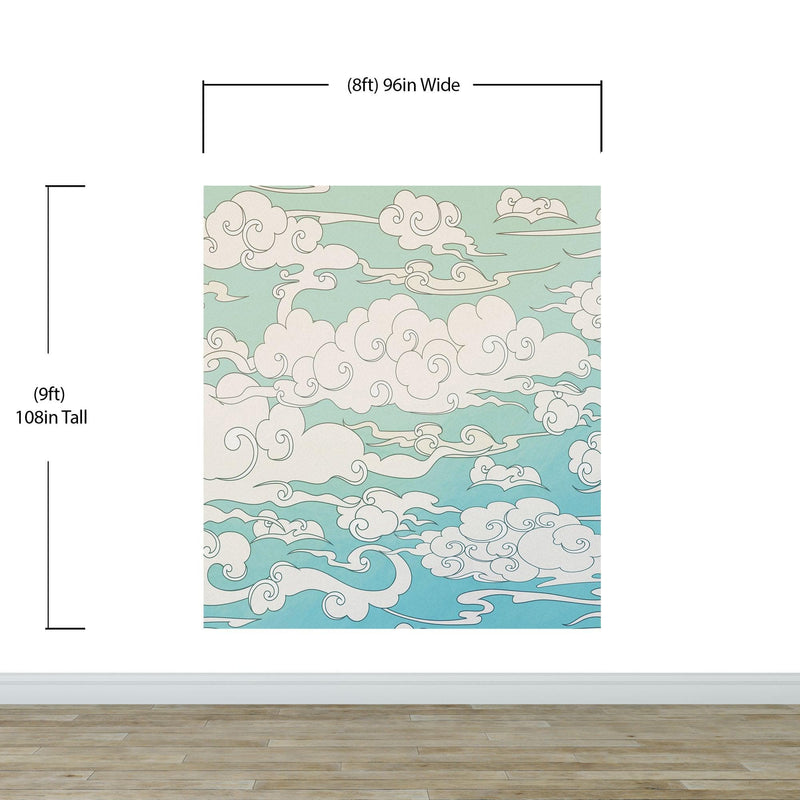 Japanese Traditional Curly Cloud in Sky Abstract Illustration Asian Decor Wall Mural. Peel and Stick Wallpaper.