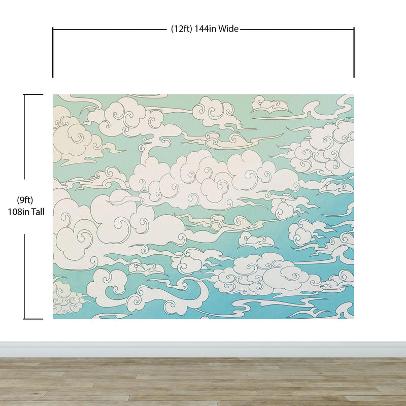 Japanese Traditional Curly Cloud in Sky Abstract Illustration Asian Decor Wall Mural. Peel and Stick Wallpaper.