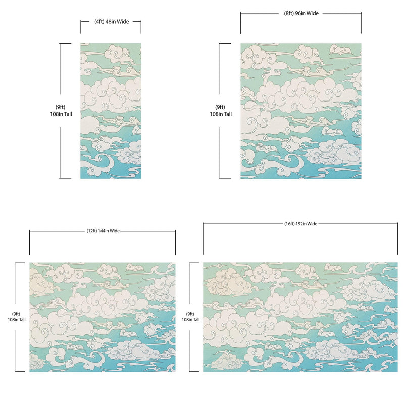 Japanese Traditional Curly Cloud in Sky Abstract Illustration Asian Decor Wall Mural. Peel and Stick Wallpaper.