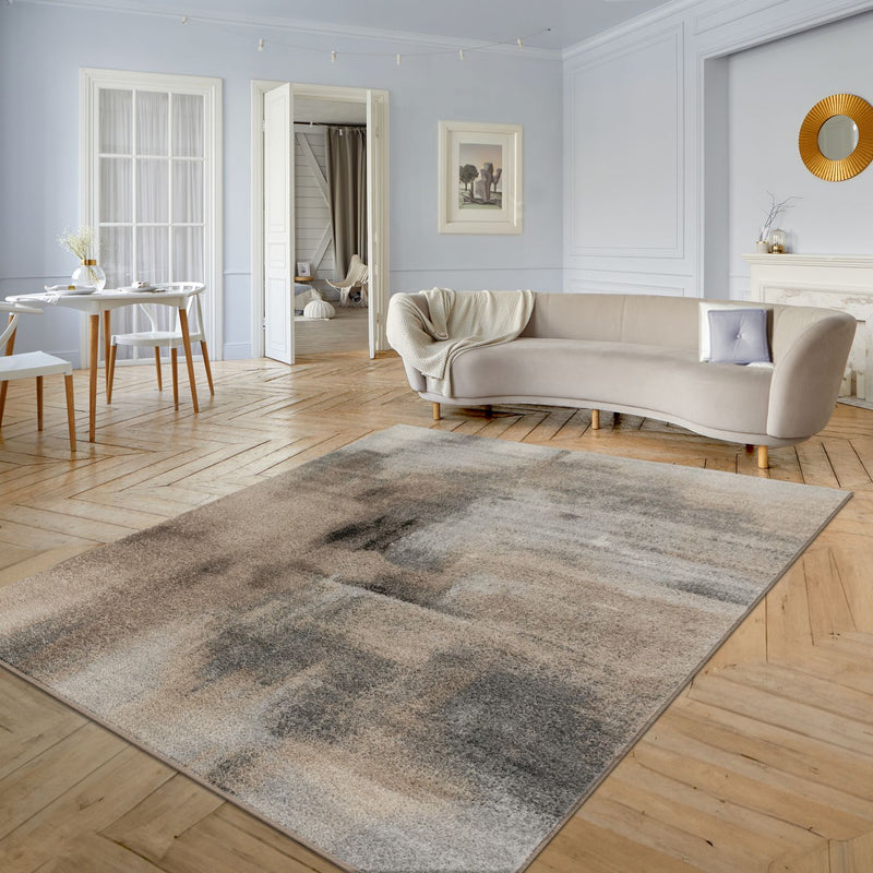 Designer Rug Mona with Modern Art Design in Cream and Black