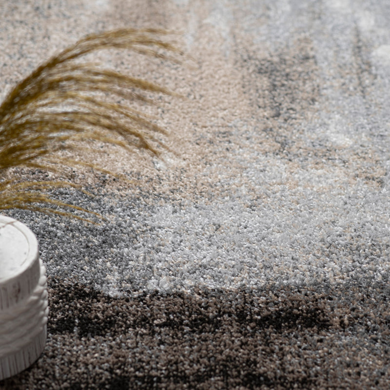 Designer Rug Mona with Modern Earthy Colors in Cream Brown Black