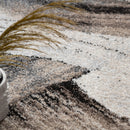 Designer Rug Mona with Artful Brushstroke Effect in Cream Brown Black