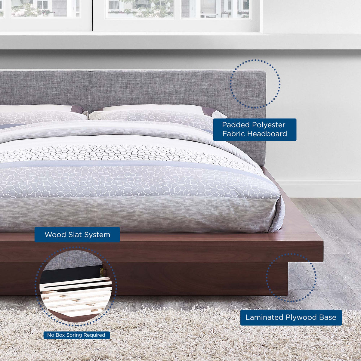 Freja Fabric Queen Platform Bed by Modway, photo 7 of 14