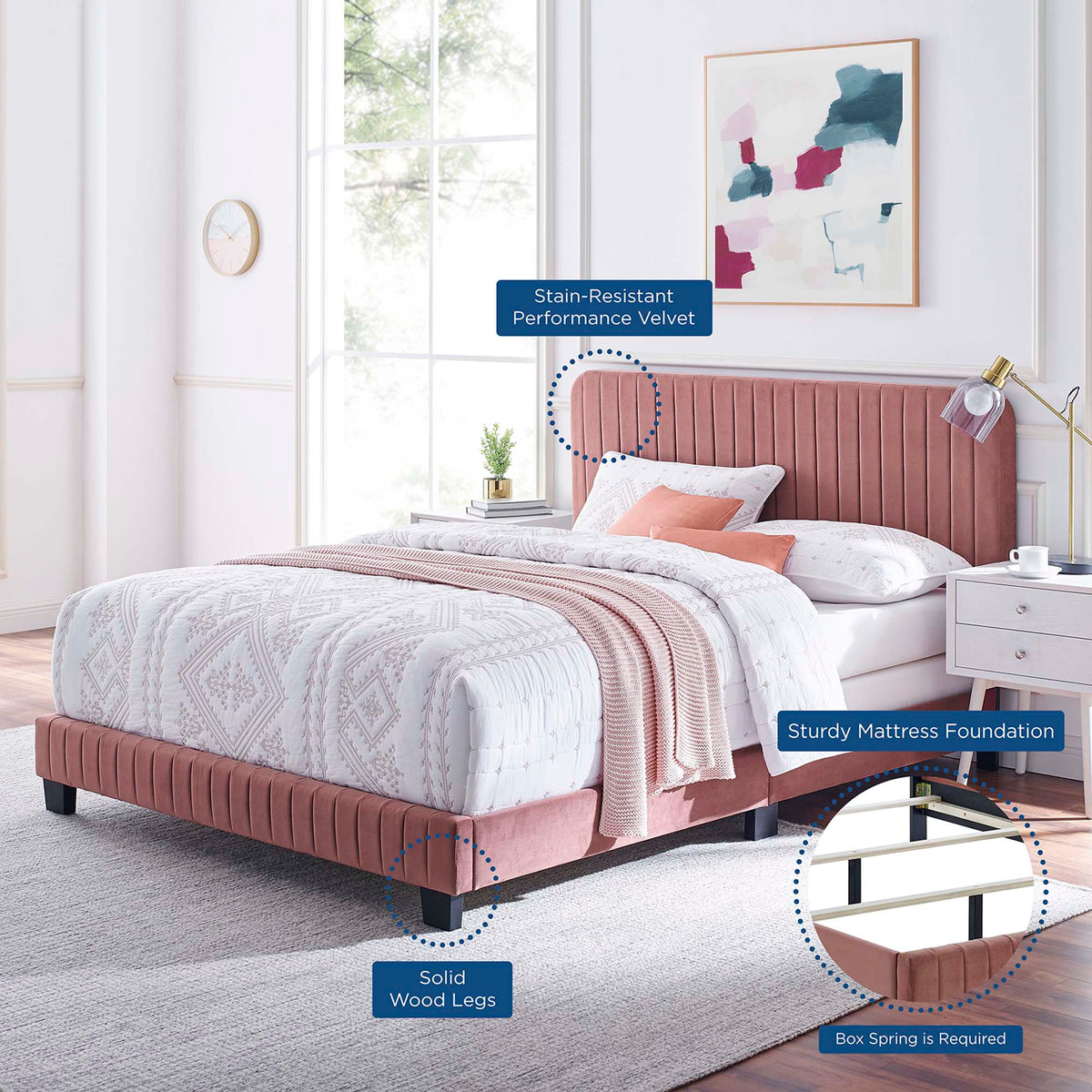 Celine Channel Tufted Performance Velvet Queen Bed by Modway, photo 9 of 21