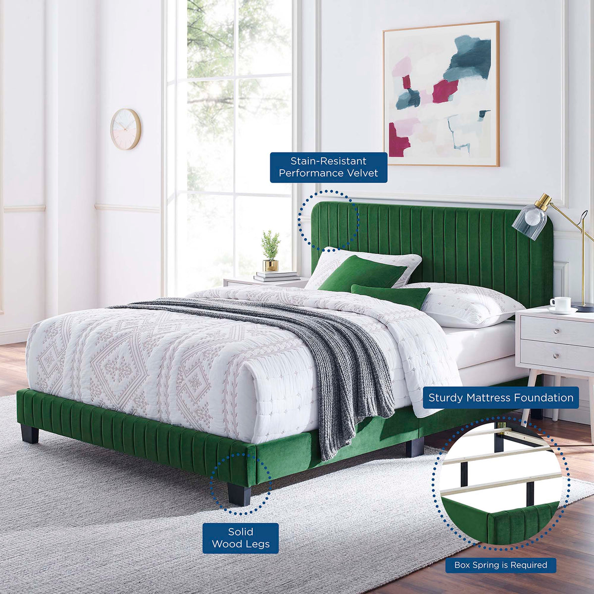 Celine Channel Tufted Performance Velvet Queen Bed by Modway, photo 8 of 21