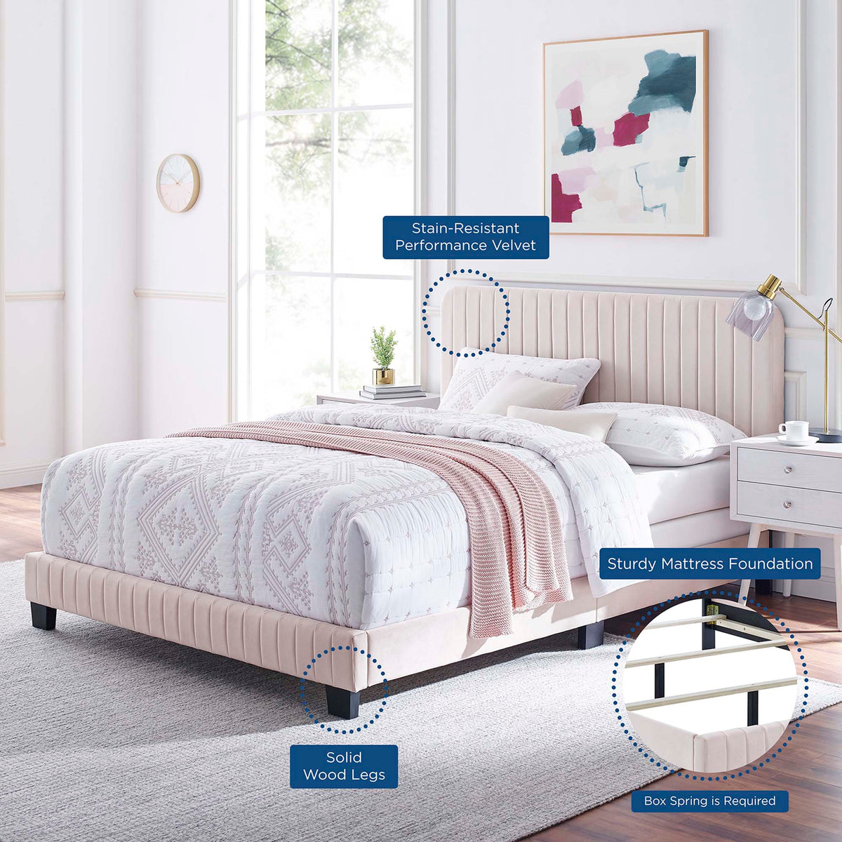 Celine Channel Tufted Performance Velvet Queen Bed by Modway, photo 7 of 21