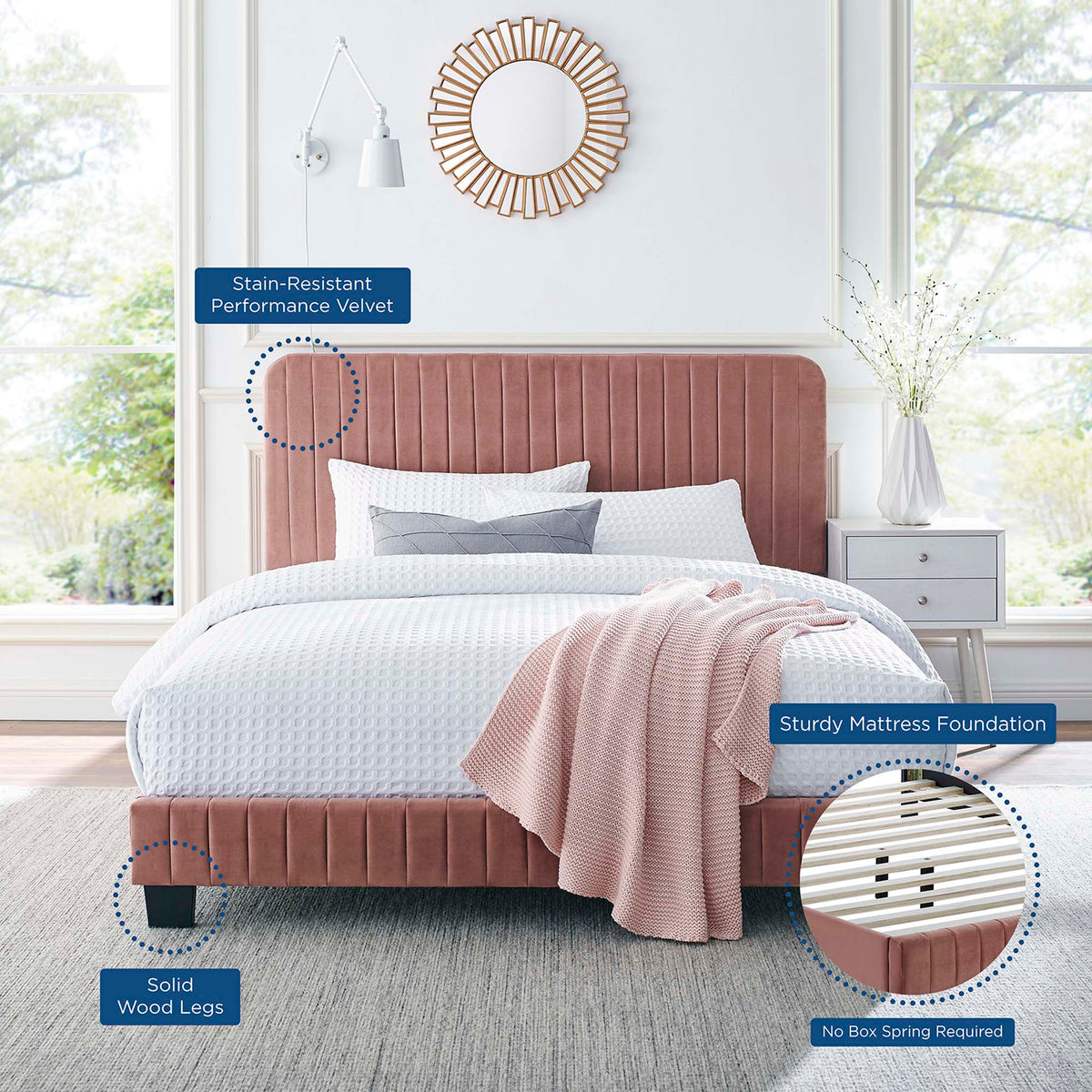 Celine Channel Tufted Performance Velvet Platform Bed by Modway, photo 9 of 35