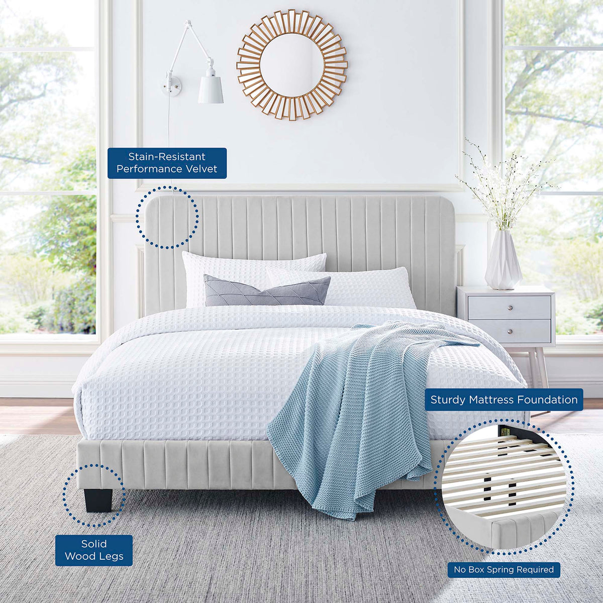 Celine Channel Tufted Performance Velvet Platform Bed by Modway, photo 8 of 35