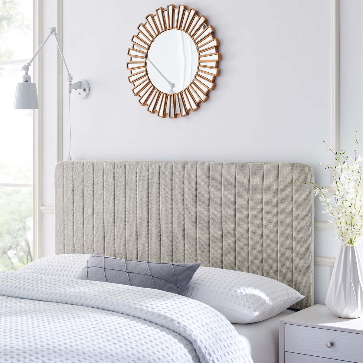 Milenna Channel Tufted Upholstered Fabric Full/Queen Headboard, photo 8 of 14