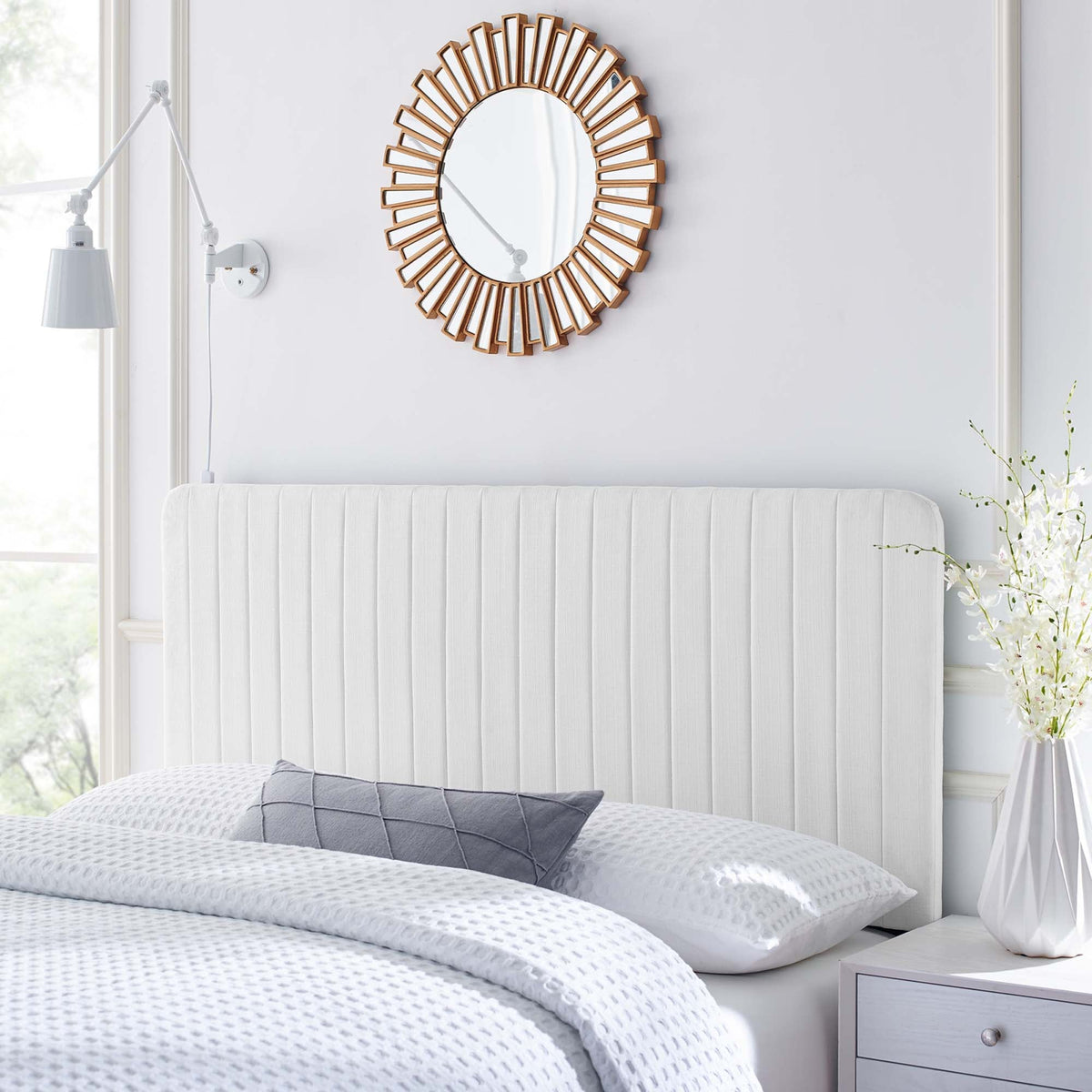 Milenna Channel Tufted Upholstered Fabric Full/Queen Headboard, photo 7 of 14