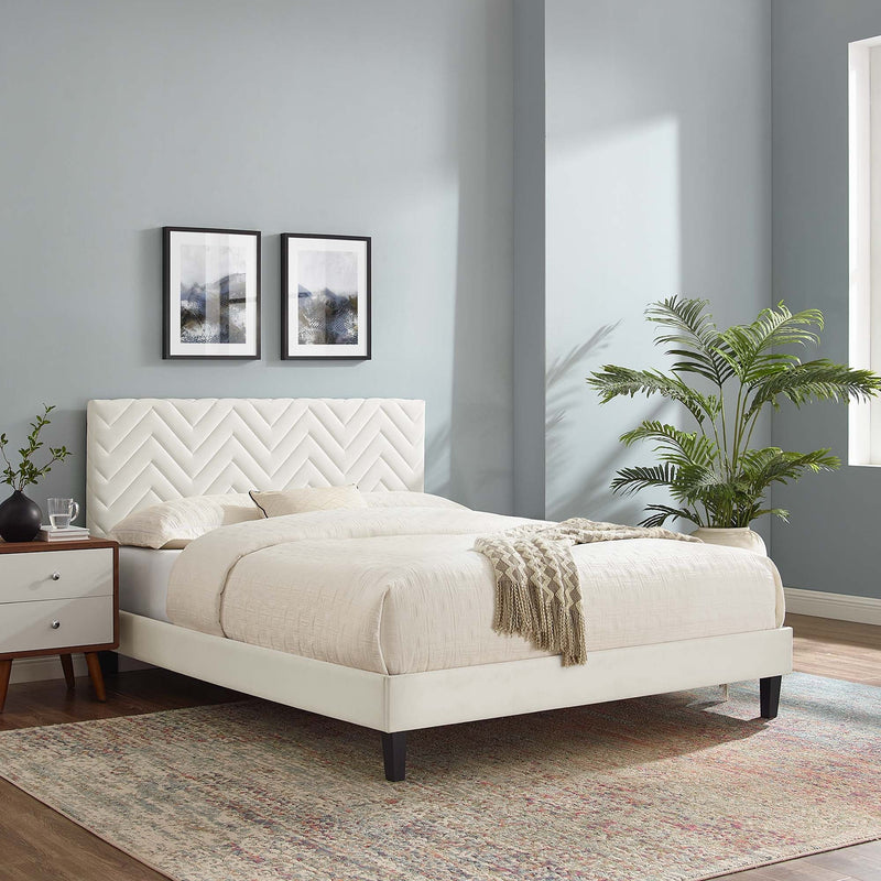 Leah Chevron Tufted Performance Velvet Twin Platform Bed by Modway, photo 7 of 7