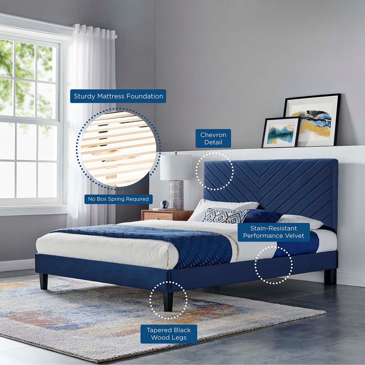Roxanne Performance Velvet Full Platform Bed by Modway, photo 8 of 14