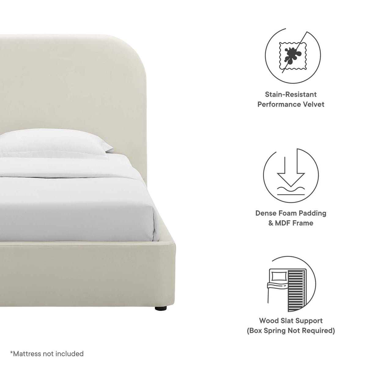 Keynote Performance Velvet Curved Twin Platform Bed by Modway, photo 12 of 14