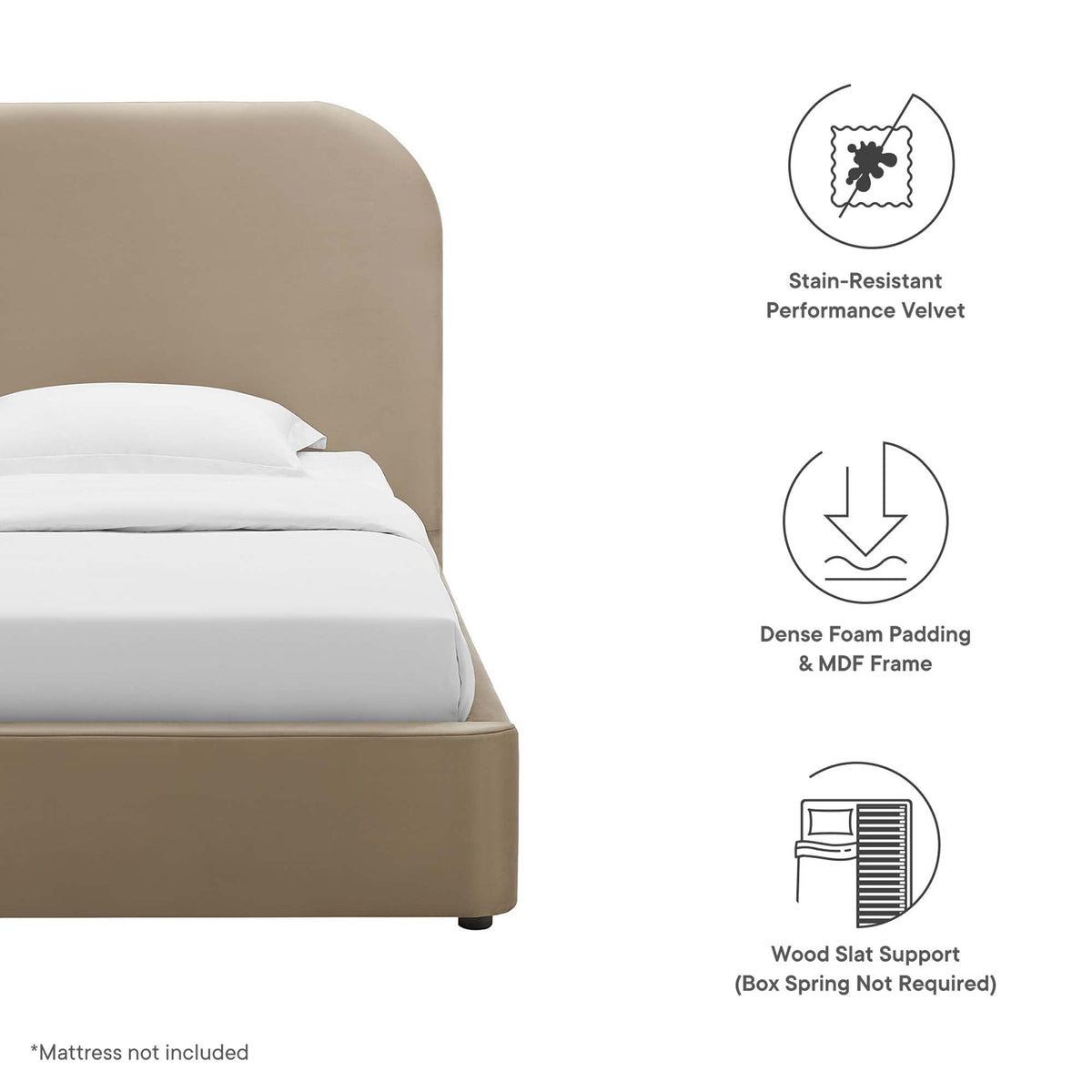 Keynote Performance Velvet Curved Twin Platform Bed by Modway, photo 3 of 14
