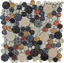 Multicolor 12x12 Glossy Textured Penny Round Glass Resin Mosaic Tile (5 pack, 5 sq ft/case) - Sample