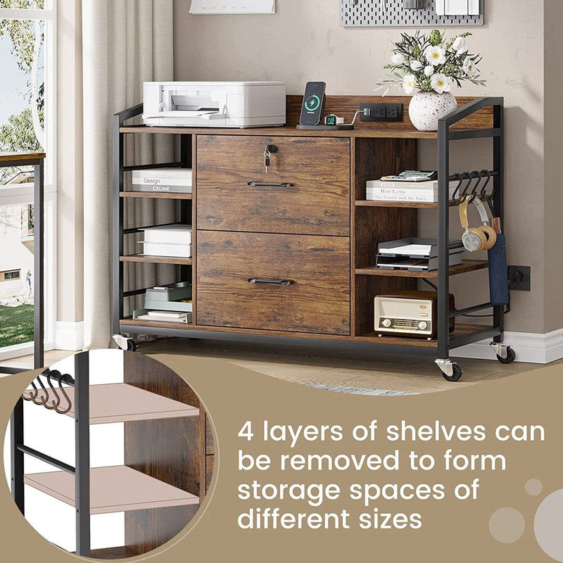 Brown Printer Stand Bookcase Power Station Mobile Office File Cabinet, photo 3 of 5