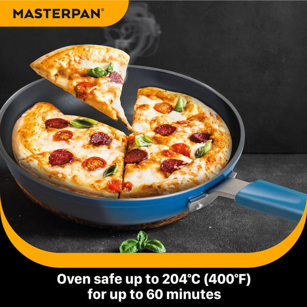 MASTERPAN Ceramic Nonstick Stovetop Oven Frypan & Skillet & Stainless Steel Lid Set, Azure Color 9.5"(24cm), installed in a room
