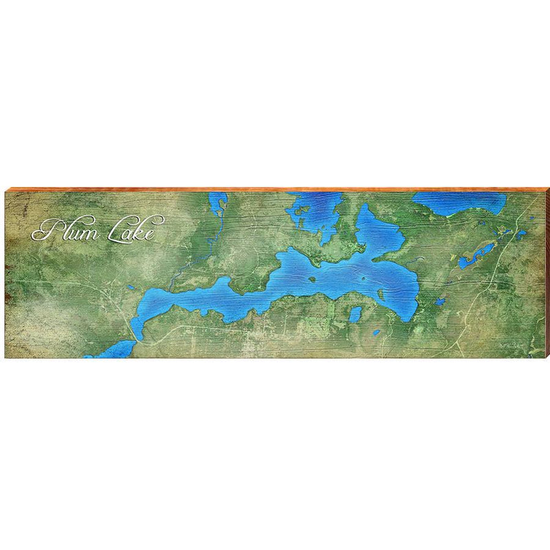 Plum Lake Map Home Decor Art Print on Real Wood