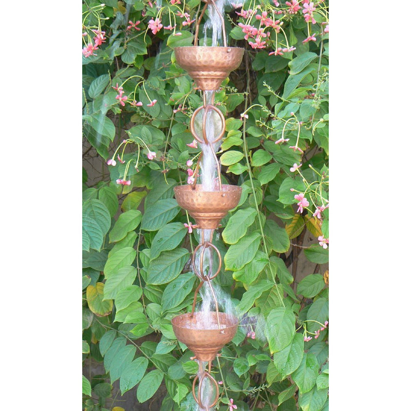 Pure Copper 8.5-Ft Rain Chain with 13 Hammered Funnel Shape Cups, photo 3 of 3