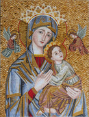 Saint Mary & Baby Jesus Mosaic Religious Mural | Handcrafted Luxury Art
