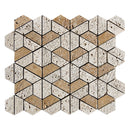 Noce Textured 3d Hexagon Travertine Mosaic