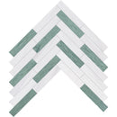 Verde, Bianco Dolomiti Honed Large Herringbone Marble Mosaic
