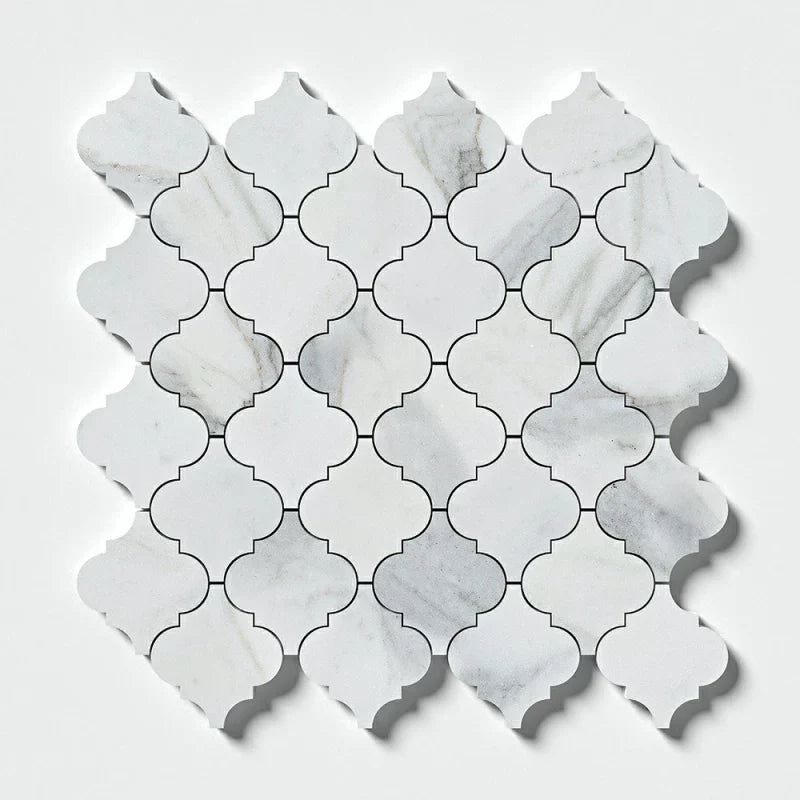 Calacatta Gold Modena 12"x12" Polished Arabesque Marble Mosaic Tile