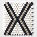 Black, Thala Gray, Bianco Dolomiti Honed Penny Round Diamond 1 Marble Mosaic