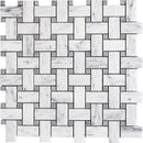 Italian Carrara Polished Basket Weave Marble Mosaic