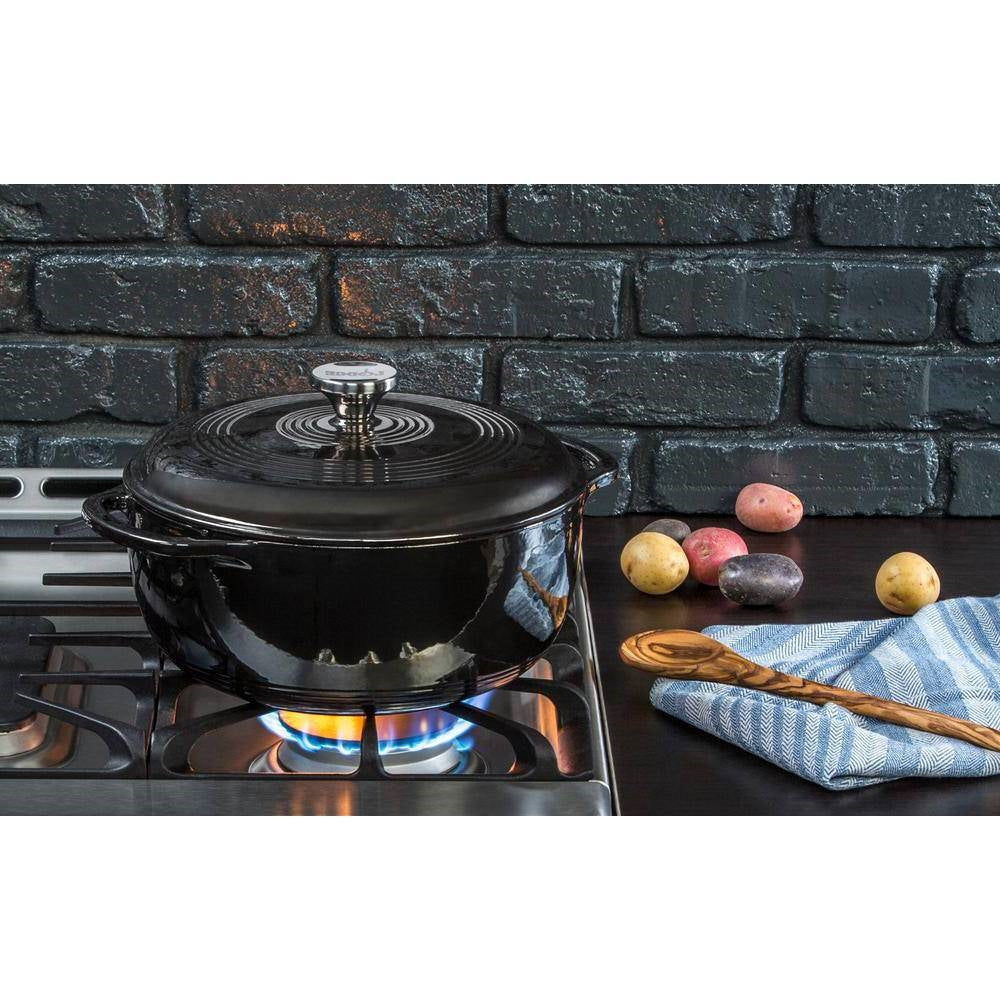 Round 6-Quart Black Enamel Cast Iron Dutch Oven with Lid, photo 3 of 5