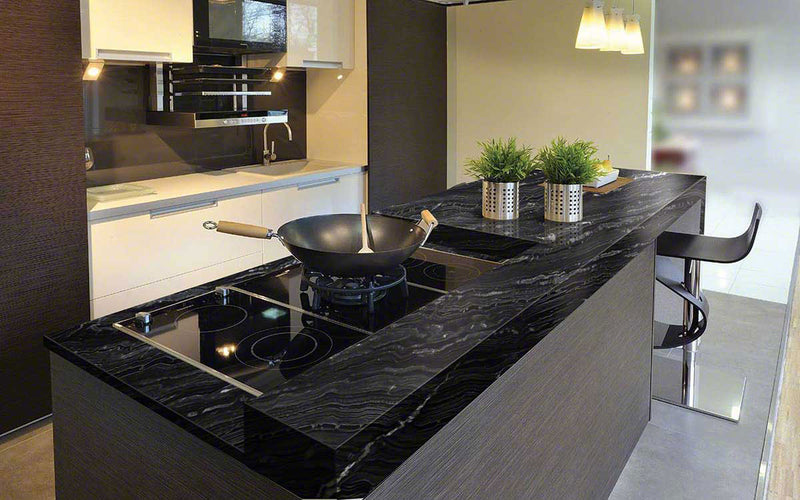 MSI Agatha Black Granite Prefabricated Countertop - Island