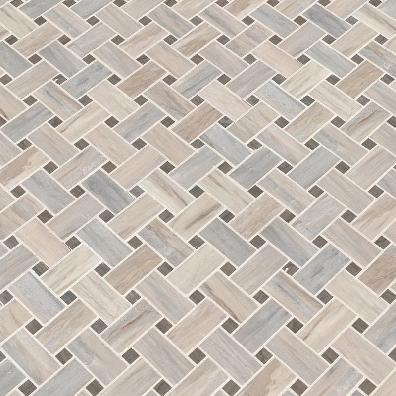 MSI-Angora-basketweave-12X12-polished-marble-mosaic-tile-SMOT-ANGORA-BWP10MM-multiple-tiles-angle-view.