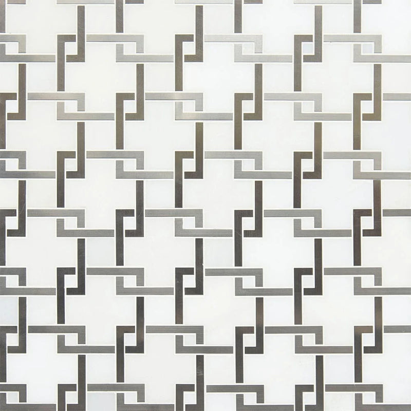 MSI Blanco Lynx Geometric Stone and Metal Blend Mosaic Tile 10.47"x10.47"