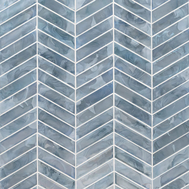 MSI Blue Shimmer Chevron Glass Mosaic Tile 9.95"x11.85"