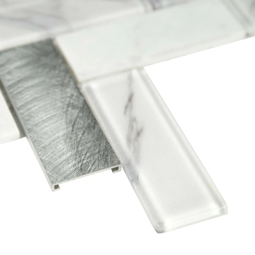 MSI Bytle Bianco Herringbone Glass and Metal Blend Mosaic Tile 12"x12", photo 4 of 4