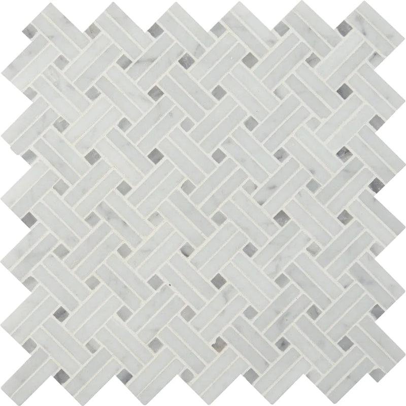 MSI Carrara White Basketweave Polished Marble Mosaic Tile 12.2"x12.2"