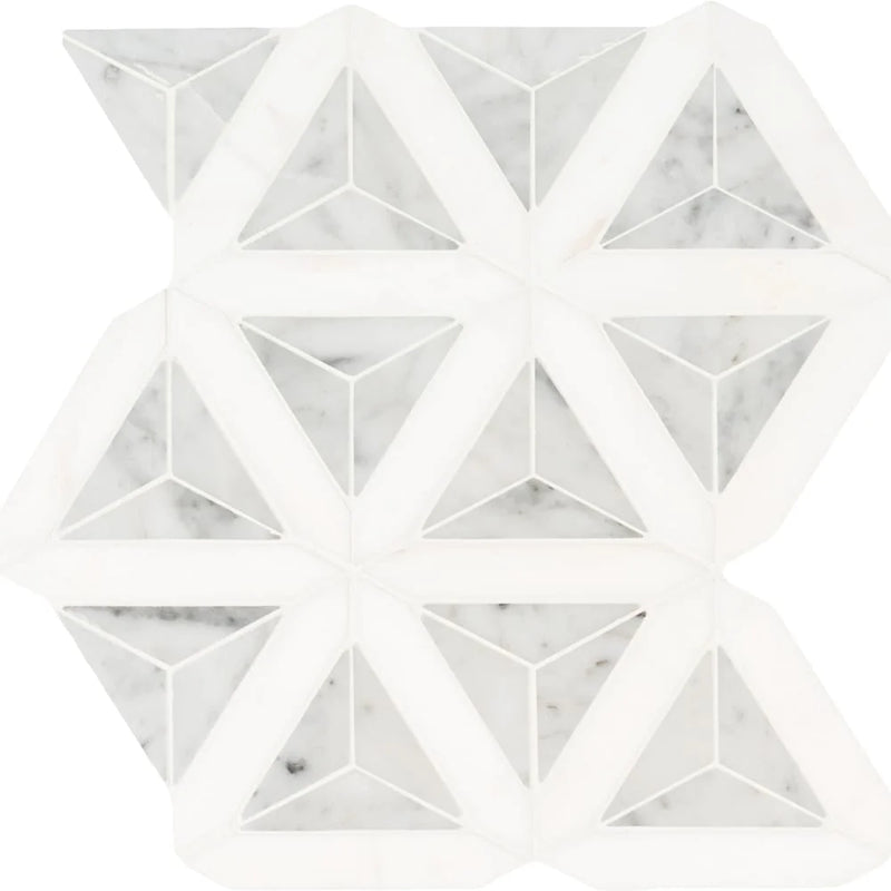 MSI Carrara White Geometric Polished Marble Mosaic Tile 12"x9.26"