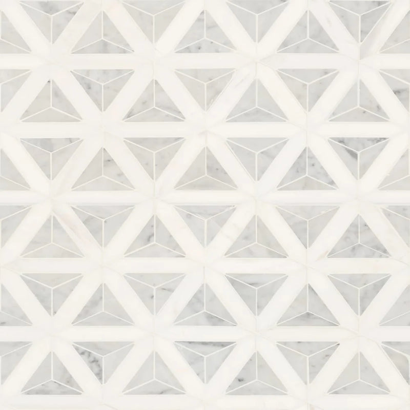 MSI Carrara White Geometric Polished Marble Mosaic Tile 12"x9.26"