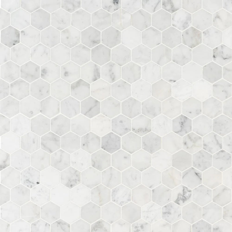 MSI Carrara White Honed Hexagon Marble Mosaic Tile 11.75"x12"