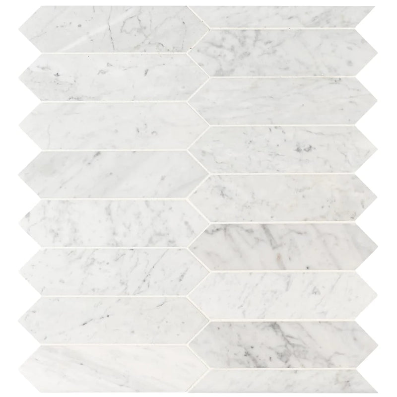 MSI Carrara White Picket Honed Marble Mosaic Tile 11"x11.75"