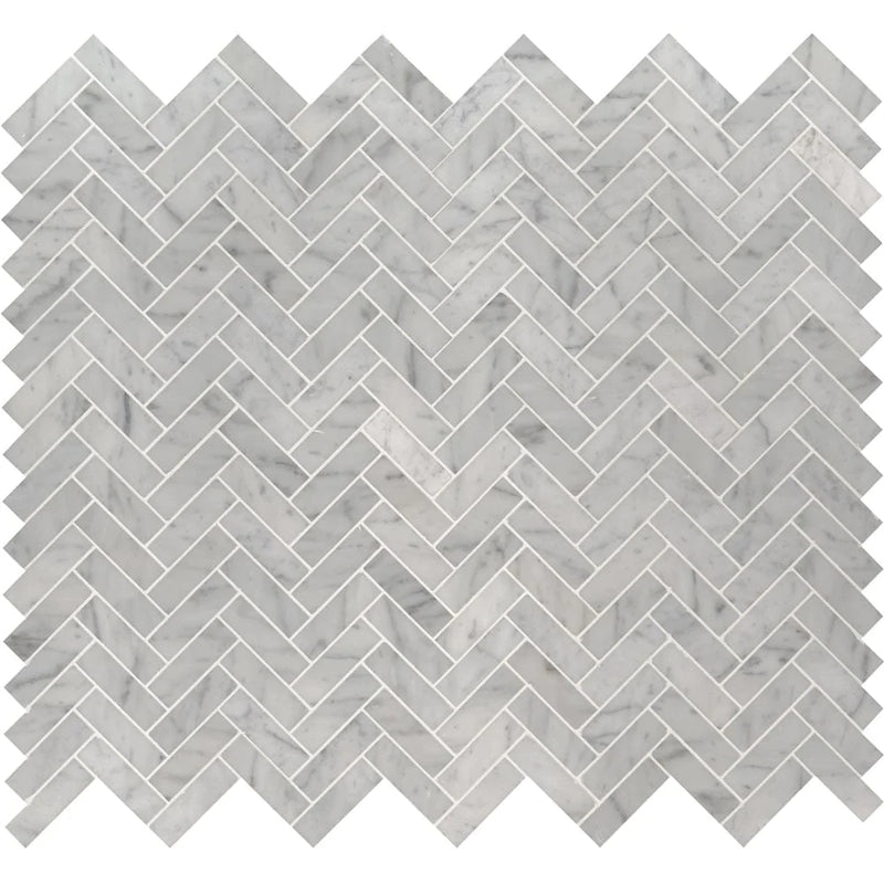 MSI Carrara White Herringbone Polished Marble Mosaic Tile 12"x12"