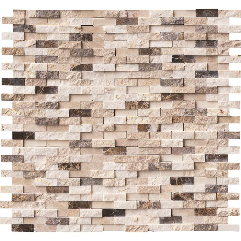 MSI Emperador blend split face 12X12 marble mosaic wall tile SMOT EMPB SFIL10MM top view