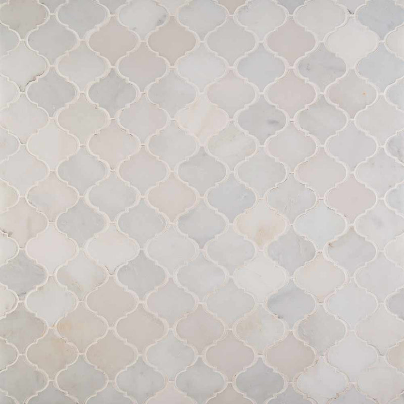 MSI Greecian white arabesque 12X12 polished marble mosaic floor and wall tile SMOT GRE AREBESQ multiple tiles top view